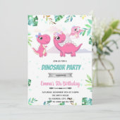 Pink Dinosaurier Babydusche Einladung (Stehend Vorderseite)