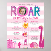 Pink Dinosaurier Foto Girl 1. Geburtstag Meilenste Poster (Vorne)