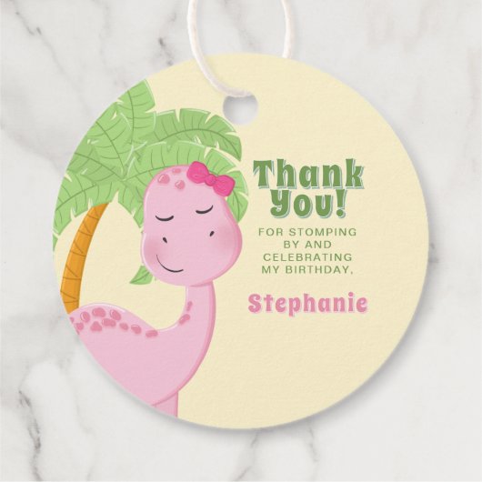 Pink Dinosaurier Geburtstag Geschenkanhänger (Rückseite)