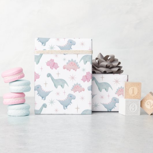 Pink Dinosaurier Muster Geschenkpapier (Babyparty)