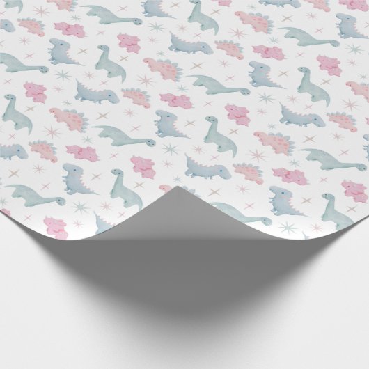 Pink Dinosaurier Muster Geschenkpapier (Ecke)