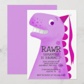 Pink Dinosaurier Princess Geburtstagsparty Einladung (Vorne/Hinten)