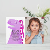 Pink Dinosaurier Princess Geburtstagsparty Foto Einladung (Stehend Vorderseite)