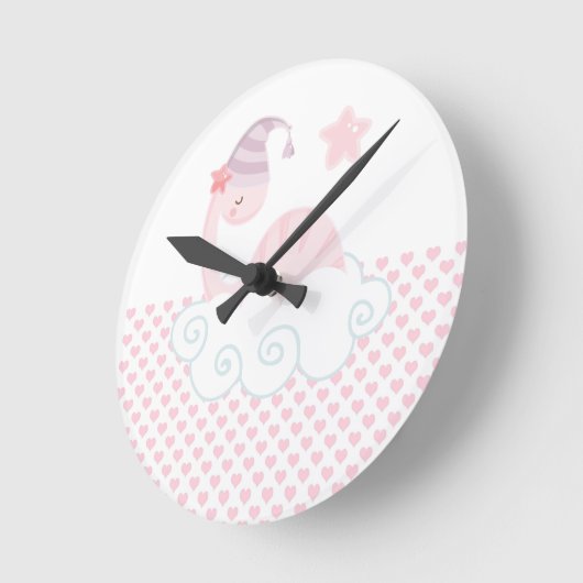 Pink-Dinosaurier-Runde Uhr (Winkel)