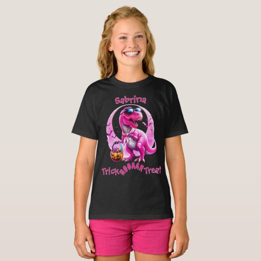 Pink Dinosaurier Trick oder Behandeln T-Shirt (Vorne ganz)