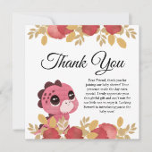 Pink Dinosaurier und Rose Kinderdusche Danke Karte (Vorderseite)