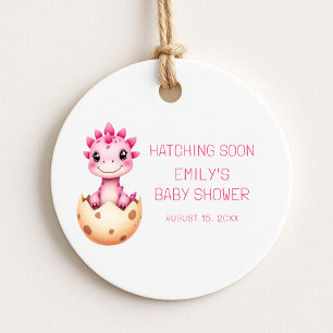 Pink Dinosaurier Wasserfarbenhahn Bald Babydusche Geschenkanhänger
