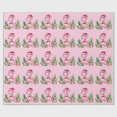 Pink Dinosaurier Weihnachtswrapping Papier Geschenkpapier (Flach)
