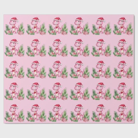 Pink Dinosaurier Weihnachtswrapping Papier Geschenkpapier (Flach)