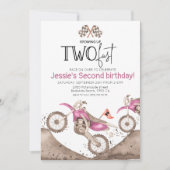 Pink Dirt Bike 2nd birthday - Growing up two fast Einladung (Vorderseite)