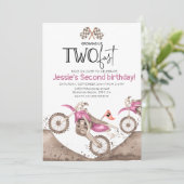 Pink Dirt Bike 2nd birthday - Growing up two fast Einladung (Stehend Vorderseite)
