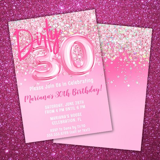 Pink Dirty 30 Geburtstag Einladung Glitzer