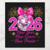 Pink Disco Ball 2026 with Fireworks and Praise Weinetikett (Einzelnes Label)