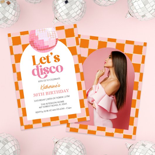 Pink Disco Ball 30. Geburtstag Einladung