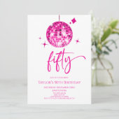Pink Disco Ball 50. Geburtstagsparty Einladung (Stehend Vorderseite)