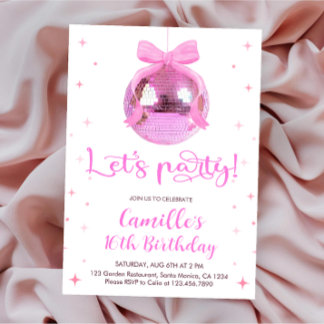Pink Disco Ball | pink bow Birthday  Einladung