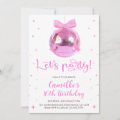 Pink Disco Ball | pink bow Birthday  Einladung (Vorderseite)