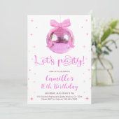Pink Disco Ball | pink bow Birthday  Einladung (Stehend Vorderseite)