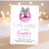 Pink Disco Ball | Silver bow Birthday  Einladung