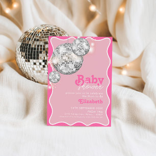 Pink Disco Ball Sparkle Babydusche Party Design Einladung