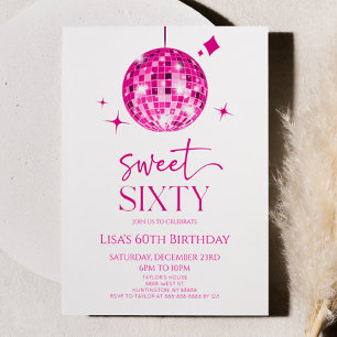 Pink Disco Ball Sweet 60. Geburtstagsparty Einladung