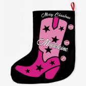 Pink Disco Costgirl Boot Add Name Western Großer Weihnachtsstrumpf (Rückseite)