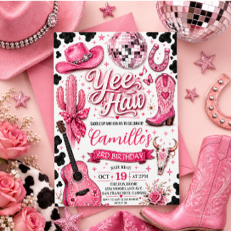 Pink Disco-Cowgirl-Geburtstag Einladung