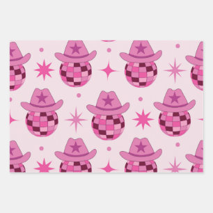 Pink Disco Cowgirl Hutform Muster mit Sternen Geschenkpapier Set
