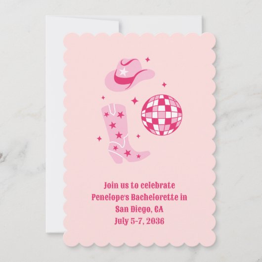 Pink Disco Cowgirl Junggeselinnen-Abschied Einladu Einladung (Vorderseite)