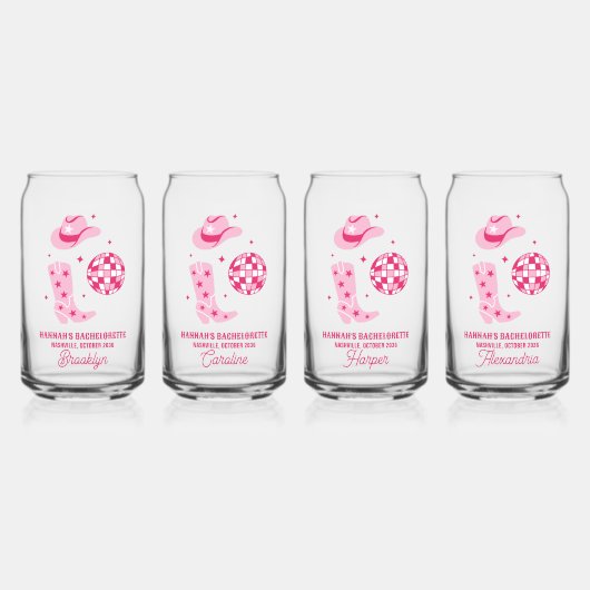 Pink Disco Cowgirl Junggeselinnen-Abschied Gefalle Dosenglas (Vorderseite)