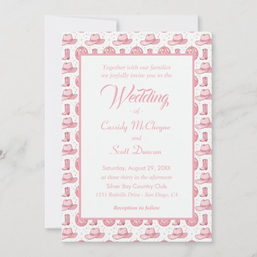 Pink Disco Cowgirl Western Theme Wedding Einladung (Vorderseite)