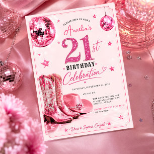Pink Disco-Cowgirl zum 21. Geburtstag Einladung