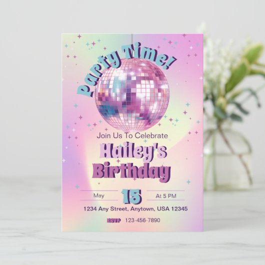 Pink Disco Geburtstagsparty Einladung (Stehend Vorderseite)