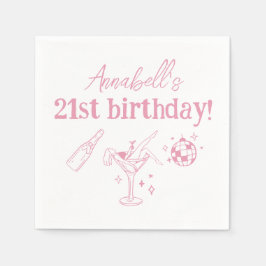 Pink Disco Geburtstagsparty Moderne Handgezeichnet Serviette