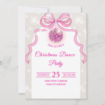 Pink Disco Glitzer Mädchen-Weihnachtsfeier-Einladu