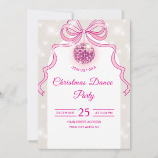 Pink Disco Glitzer Mädchen-Weihnachtsfeier-Einladu Feiertagskarte