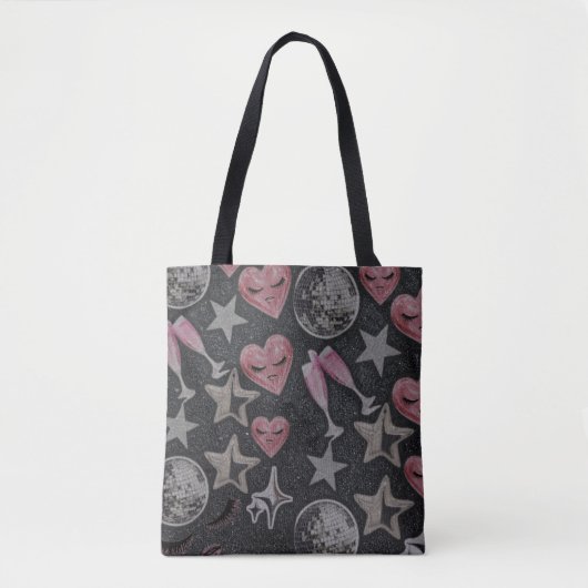 Pink Disco Hearts Tote Bag | Glam Night Love Patte Tasche (Vorderseite)