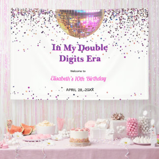 Pink Disco Trendy In My Double Digits Era Birthday Banner