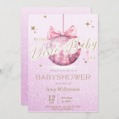 Pink Discoball Babydusche Einladung TS (Vorne/Hinten)