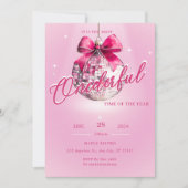 Pink Discoball Einladung zum Geburtstag (Vorderseite)