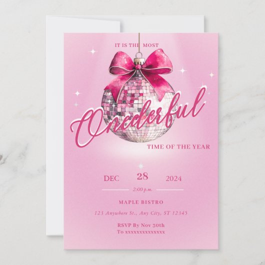 Pink Discoball Einladung zum Geburtstag (Vorderseite)