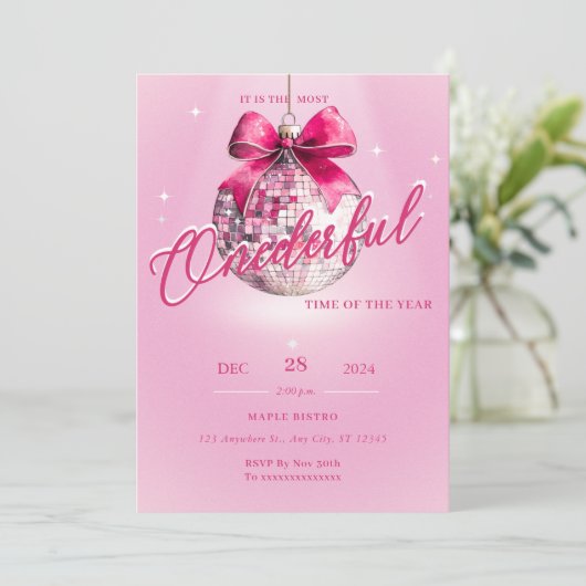 Pink Discoball Einladung zum Geburtstag (Stehend Vorderseite)