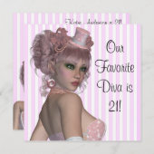 Pink Diva Frauen 21. Geburtstag Party Einladung (Vorne/Hinten)