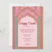 Pink Diwali Traditionelle Diwali Feier Einladung (Vorderseite)