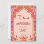 Pink Diwali Traditionelle Kunst Diwali Feier Einladung (Vorderseite)