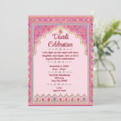 Pink Diwali Traditionelle Verzierte Diwali Feier Einladung (Stehend Vorderseite)