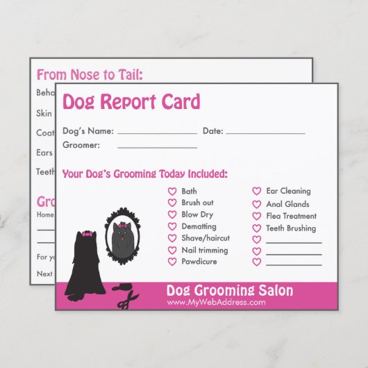 Pink Dog and Mirror Dog Grooming Report Card (Vorne/Hinten)