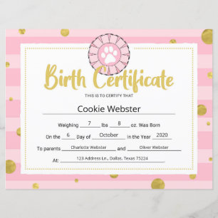 Pink Dog Clip Art Welpe Geburtsurkunde