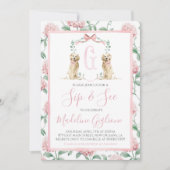 Pink Dog Girl Sip & See Floral Preppy Southern Einladung (Vorderseite)