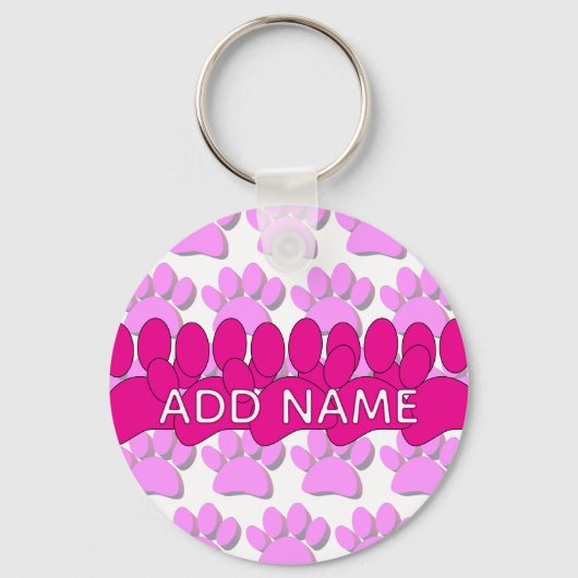 Pink Dog Paw Print Custom Personalized Name Schlüsselanhänger (Vorderseite)